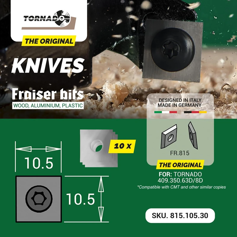 Fraiser Solid Carbide Insert Knives - 4 Cutting Edges [Quadrate] - L=10.5 x 10.5 K=1.5