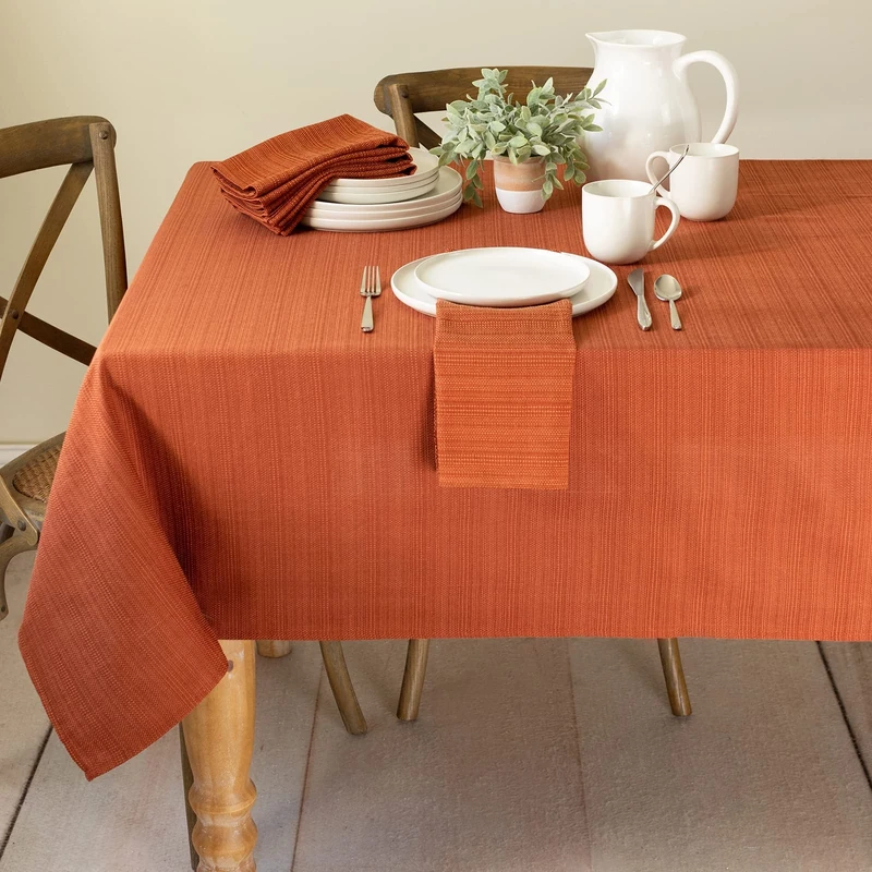 Benson Mills Textured Fabric Table Cloth, Fall, Harvest, and Thanksgiving Tablecloth (60" x 140" Rectangular, Bison/Rust/Burnt Orange)