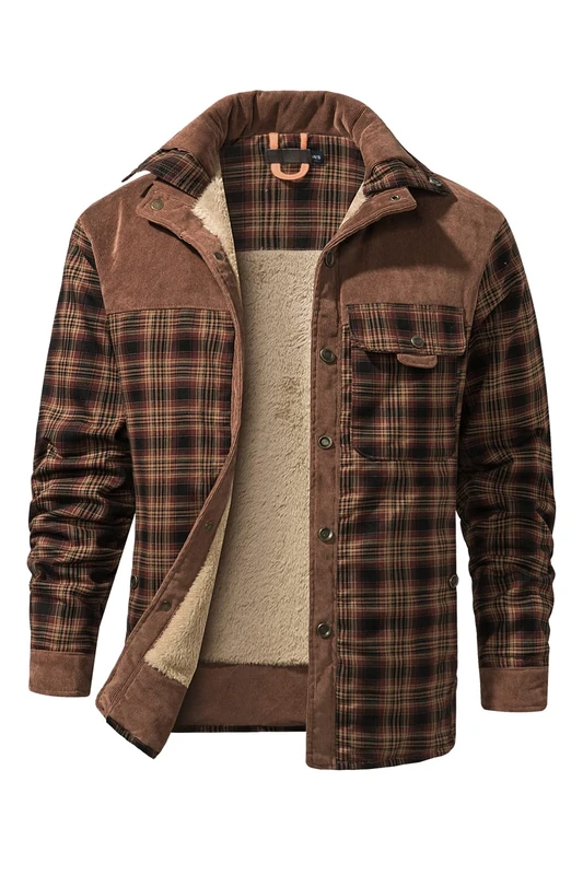 Mr.Stream Men's Outdoor Casual Vintage Long Sleeve Plaid Flannel Button Down Shirt Jacket, Red Coffee, M