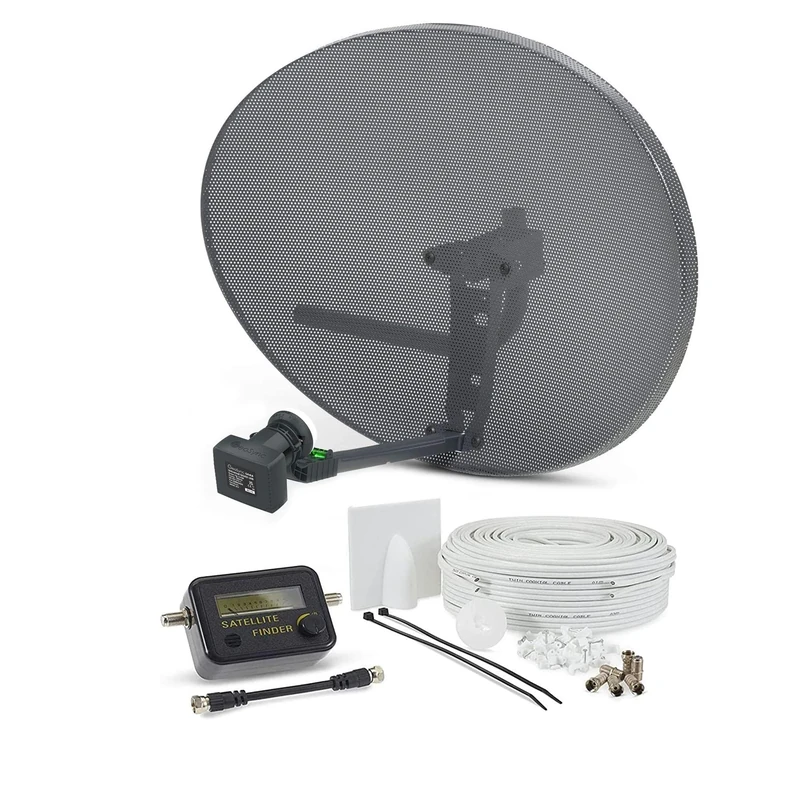 SSL Satellites Zone 2 Satellite Dish Quad LNB + 10 Meter White Twin Cable FTA Signal Pointer Satellite SKY, SKY+, HD, Freesat TV Signal Finder Caravan Motorhome Satellite System Box Kit