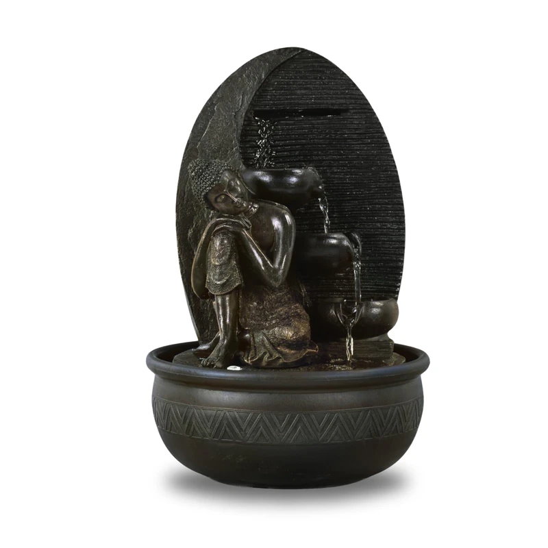 Zen'Light Grace Buddha Indoor Fountain with Colourful LED Lighting – Ideal for Meditation and Relaxation – Silent Water Pump – Removable Statue – Height 40 cm