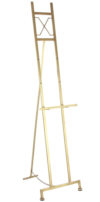 Deco 79 Metal Large Free Standing Adjustable Display Stand 3 Tier Easel with Chain Support, 16 Inch x 19 Inch x 57 Inch, Gold