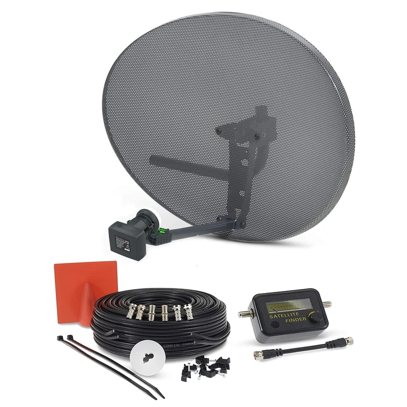 SSL Satellites Zone 2 Satellite Dish Quad LNB + 10 Meter Black Twin Cable FTA Signal Pointer Satellite SKY, SKY+, HD, Freesat TV Signal Finder Caravan Motorhome Satellite System Box Kit