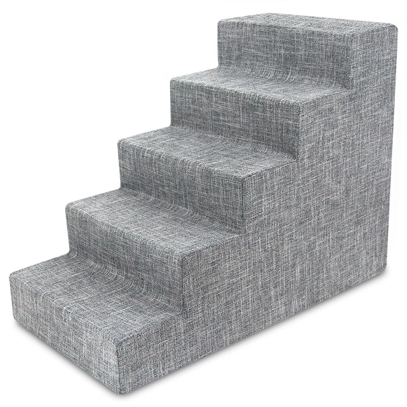 Best Pet Supplies 5-Step Foam Dog Stairs - Ash Gray Linen