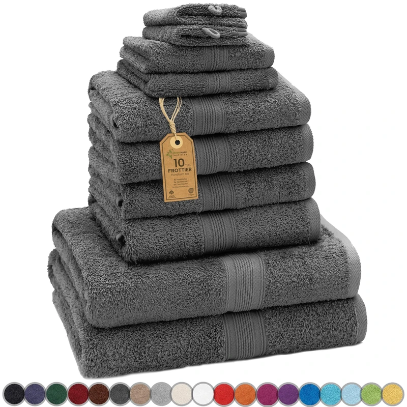 GREEN MARK Textilien 10-Piece Terry Towel Set, Anthracite Gray
