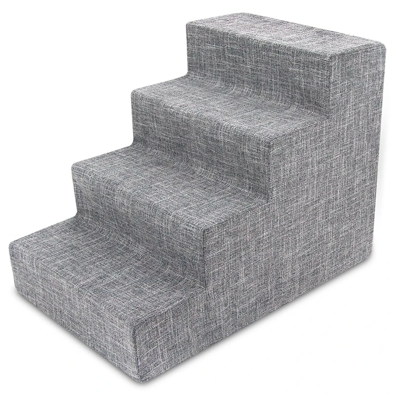 Best Pet Supplies Foam Pet Steps for Small Dogs and Cats, Portable Ramp Stairs for Couch, Sofa, and High Bed Climbing, Non-Slip Balanced Indoor Step Support, Paw Safe - Ash Gray Linen, 4-Step