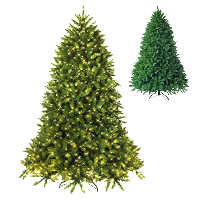 GYMAX 5FT/6FT Pre-lit Christmas Tree, Hinged Artificial Xmas Tree with 450/650 LED Lights, 8 Lighting Modes and Metal Stand, Holiday Decor Full Tree for Home, Office & Store (150cm) - Image 1
