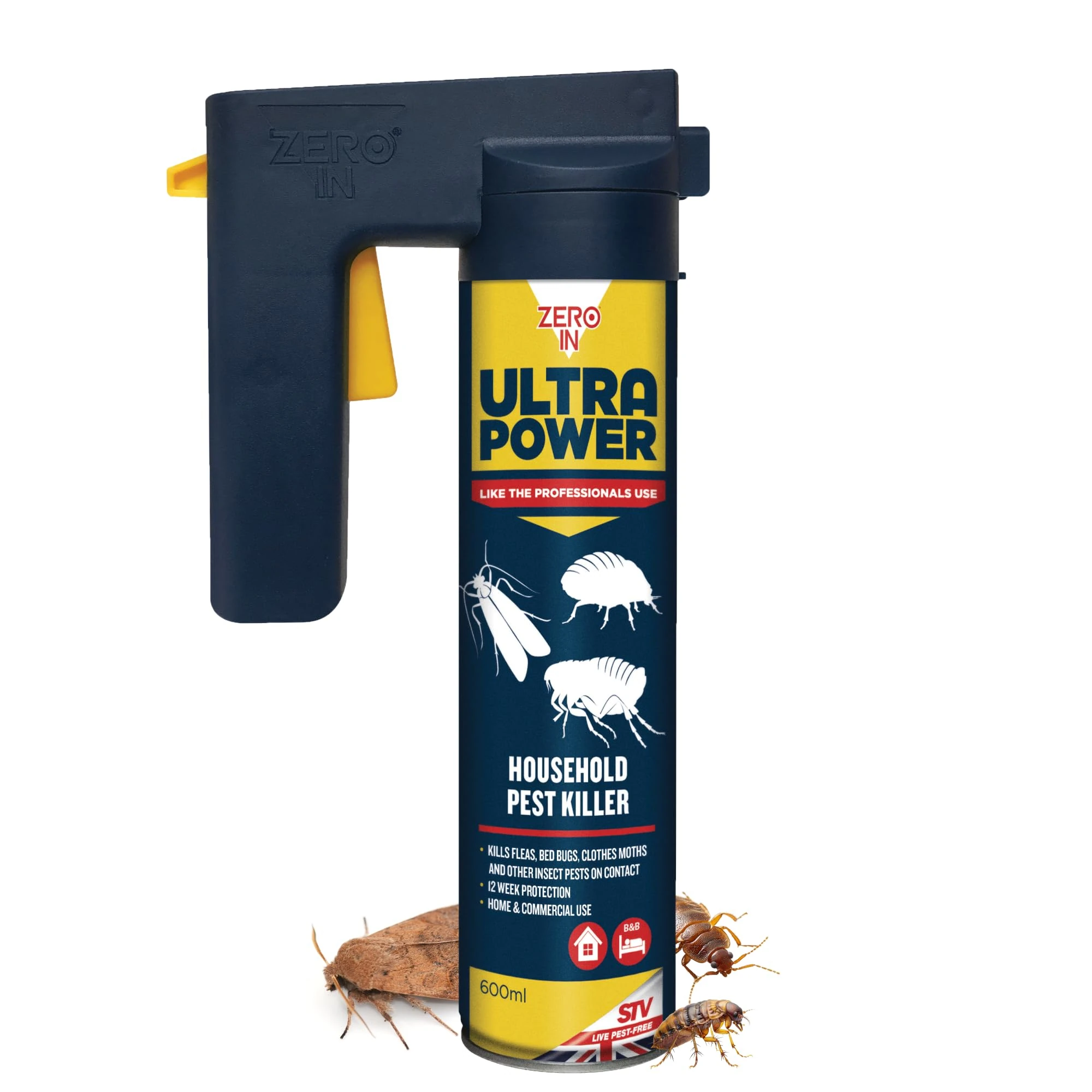 Zero In Ultra Power – Household Pest Killer Aerosol with Trigger – Indoor Bug Spray - Professional Strength Insect Killer Spray – All Household Insects – Long-lasting Protection – 600ml
