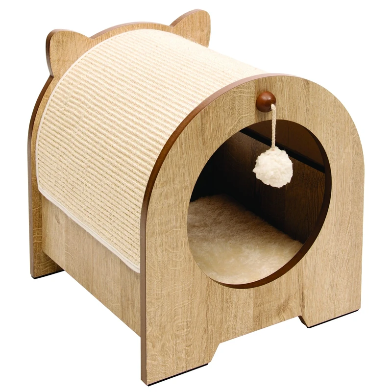 Vesper Minou - Cute Cat Hideout, Bed and Scratcher in one - Oak-look Cat Furniture