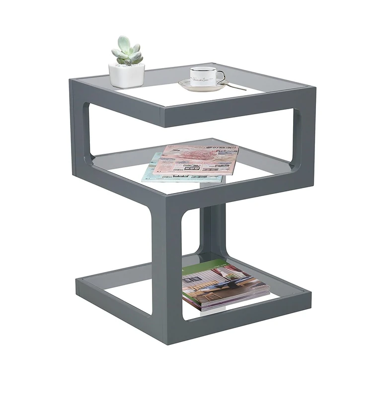 ASPECT Rossini Triple Level Side Coffee End Lamp Table-Grey, Wood 40 x 40 x 52 cm