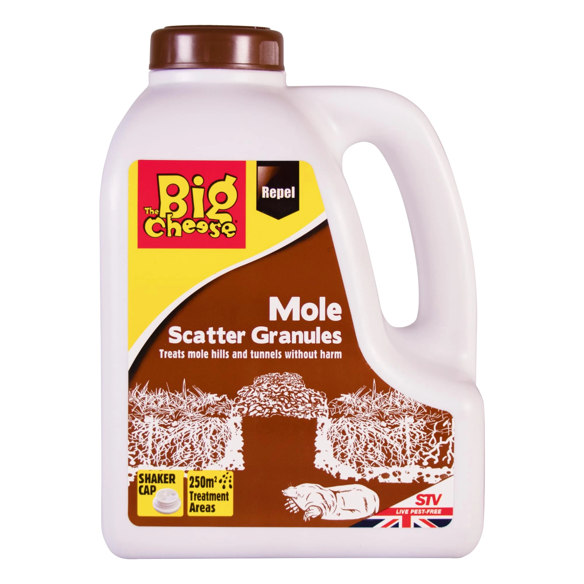 The Big Cheese Mole Scatter Granules - 2.5kg, Natural/ Biodegradable Eﬀective Mole Deterrent Harmless to Animals and the Environment Treat Gardens up to 250sq m. Ready-To-Use