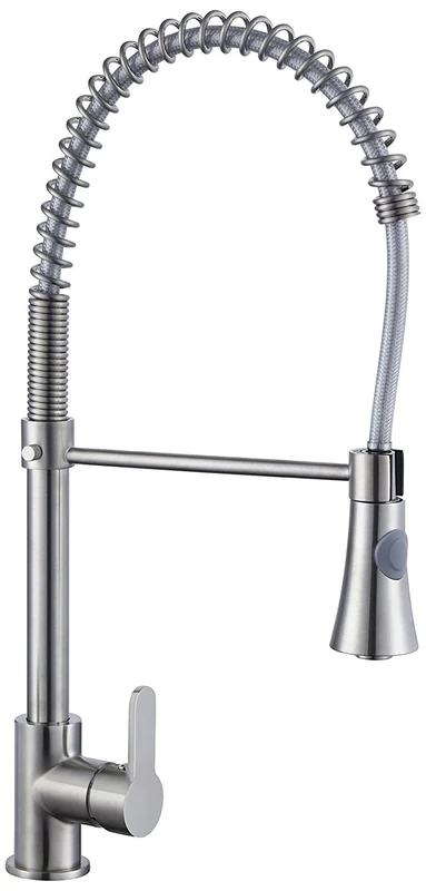 EISL Leon NI183ESCRNI-LP-PR-A Low Pressure Spiral Spring Kitchen Tap Stainless Steel with Pull-Out Dish Rinser with Spring Shower 360° Swivel Sink Mixer Tap Single Lever Mixer Tap