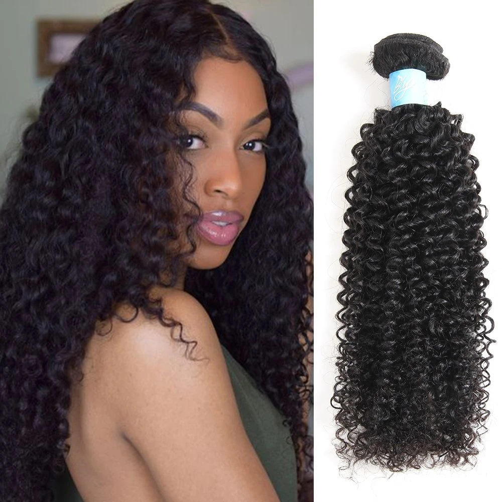 BLY 7A Mongolian Virgin Kinky Curly Human Hair Bundles Extensions 3 Bundles Unprocessed Curly Weave Natural Black Hair (16 18 20)