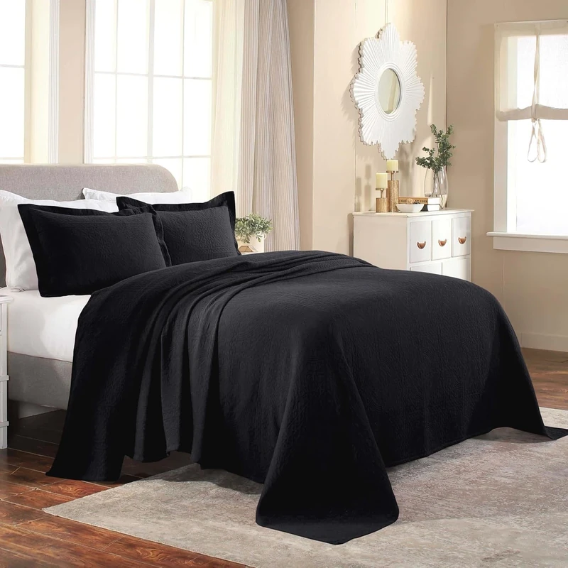 Superior Bedspread, Cotton, Black, King