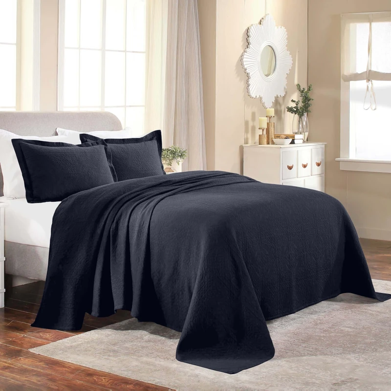 Superior Bedspread, Cotton, Navy Blue, Full