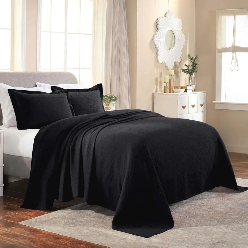 Superior Bedspread, Cotton, Black, Twin