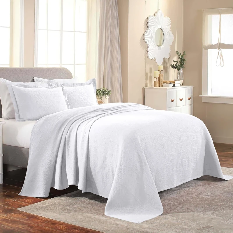 Superior Bedspread, Cotton, White, Queen