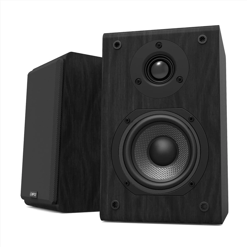 LONPOO Passive Bookshelf Speakers Pair, 75W Classic Wooden Speaker with 4-Inch Carbon Fiber Woofer &1-Inch Silk Domed Tweeter 2-Way Speaker, Amplifier Required (Not Inlcuded)