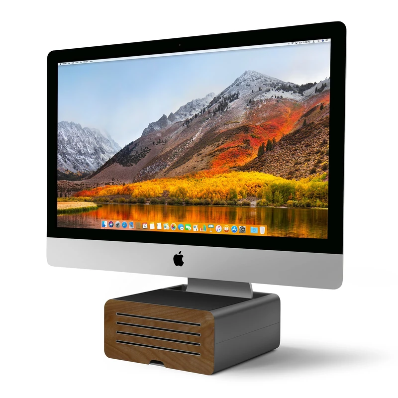 Twelve South HiRise Pro for iMac / Displays/ Monitors | Height-adjustable stand w/ storage, reversible front + leather inlay
