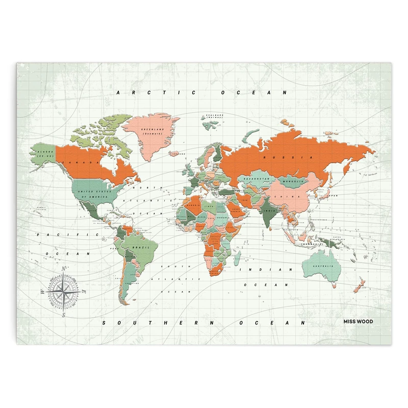 Miss Wood Woody Terracotta XL Map, Cork, Multicolor, 90 x 60 x 0.4 cm - Image 1