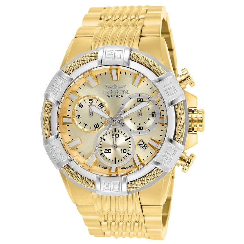 Invicta Bolt 25868 Men's Watch - Waterproof - Analogue - Quartz Movement - stainless steel with Gold dial - 51mm