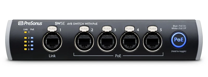 PreSonus SW5E, 5-port AVB switch with PoE for AVB networking consoles, mixers, stageboxes, monitor mixers, loudspeakers - Image 1