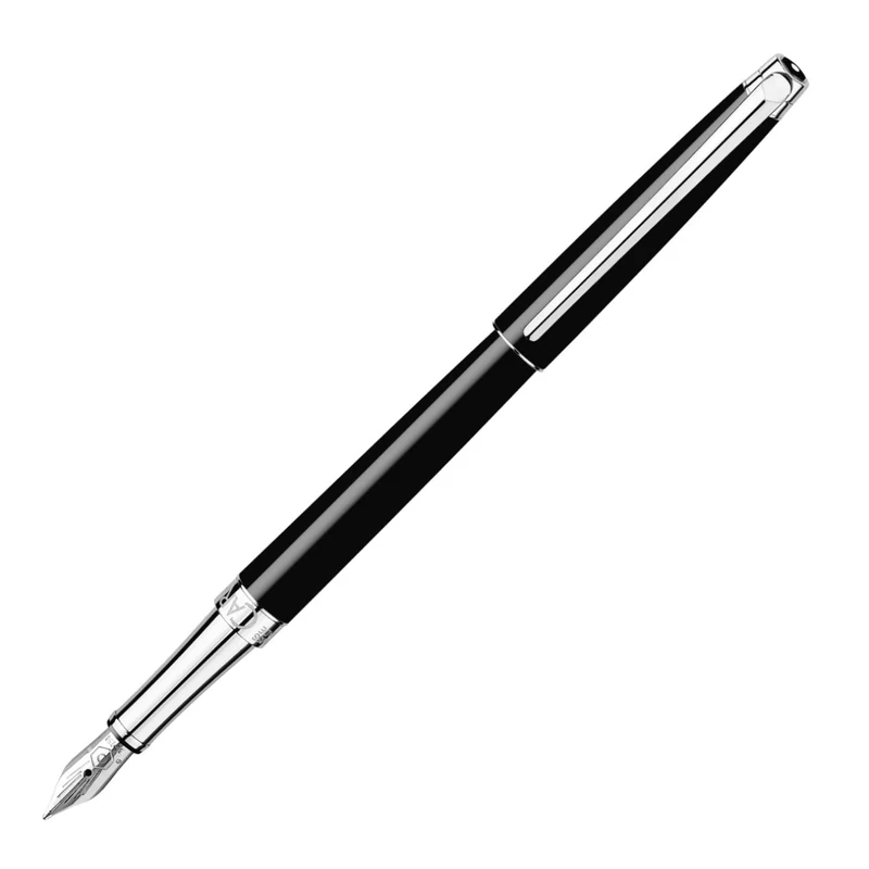 Caran d'Ache - LÉMAN SLIM Black Ebony Silver Plated/Rhodium Coated Fountain Pen - Fine Nib
