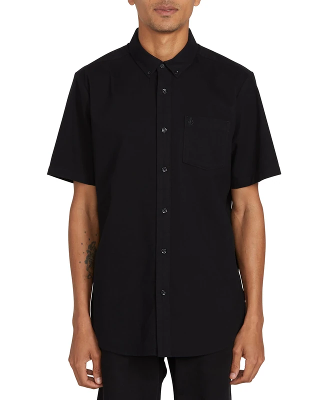 Volcom Men's Everett Oxford Short Sleeve Shirt Button, New Black, S