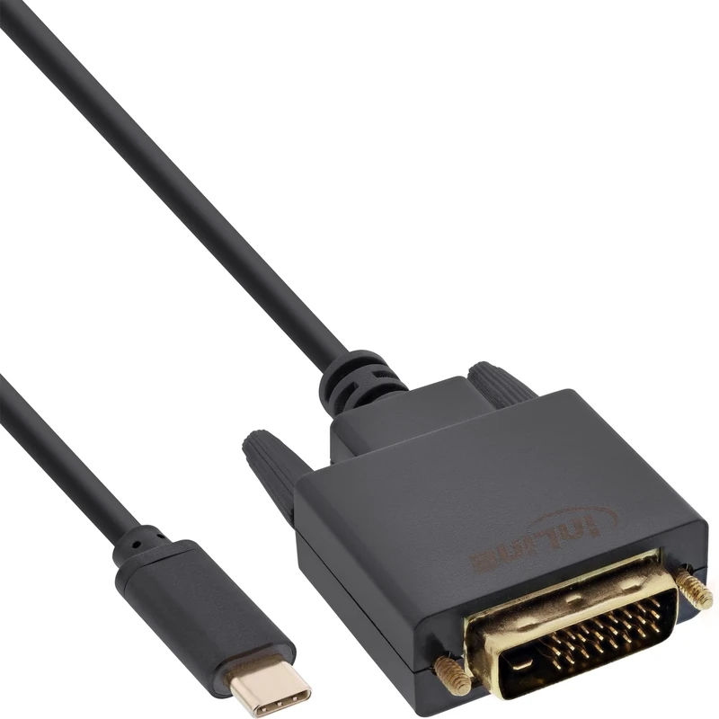 InLine 64132 2m USB C DVI-D Black - Video Cable Adapter 2 m USB C DVI-D Male Gold