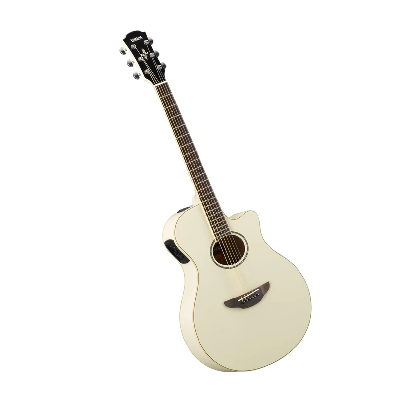 YAMAHA APX600 Electro-Acoustic Guitar – Slim Thinline Body, 25” Scale, System65 Pickup, 3-Band EQ, Built-In Tuner, Oval Soundhole – Vintage White