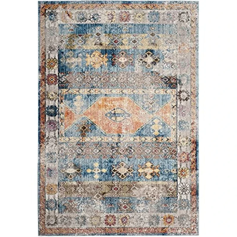 Safavieh Trendy New Transitional Indoor Woven Rectangle Area Rug, Bristol Collection, BTL358, in Blue / Grey, 155 X 229 cm for Living Room, Bedroom or Any Indoor Space