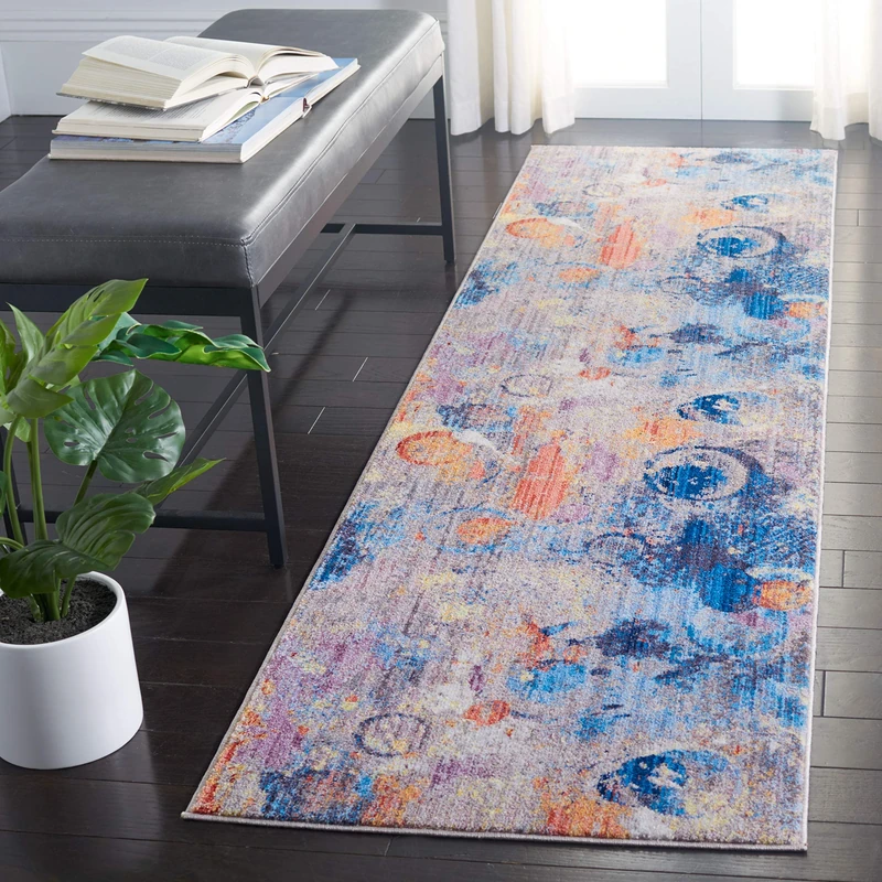 Safavieh Trendy New Transitional Indoor Woven Runner Area Rug, Bristol Collection, BTL342, in Grey / Blue, 69 X 244 cm for Living Room, Bedroom or Any Indoor Space