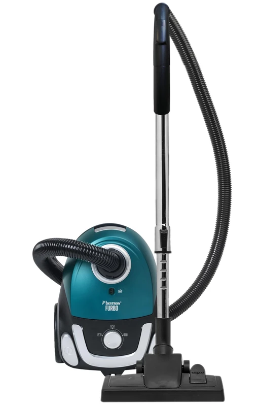 Bestron Vacuum Cleaner with Bag, Floor Vacuum Cleaner incl. 3 Vacuum Bags, 94 cm Telescopic Rod and Switchable Floor Nozzle, 7.5 m Range, Washable HEPA12 & Micro Filter, Colour: Blue/Black