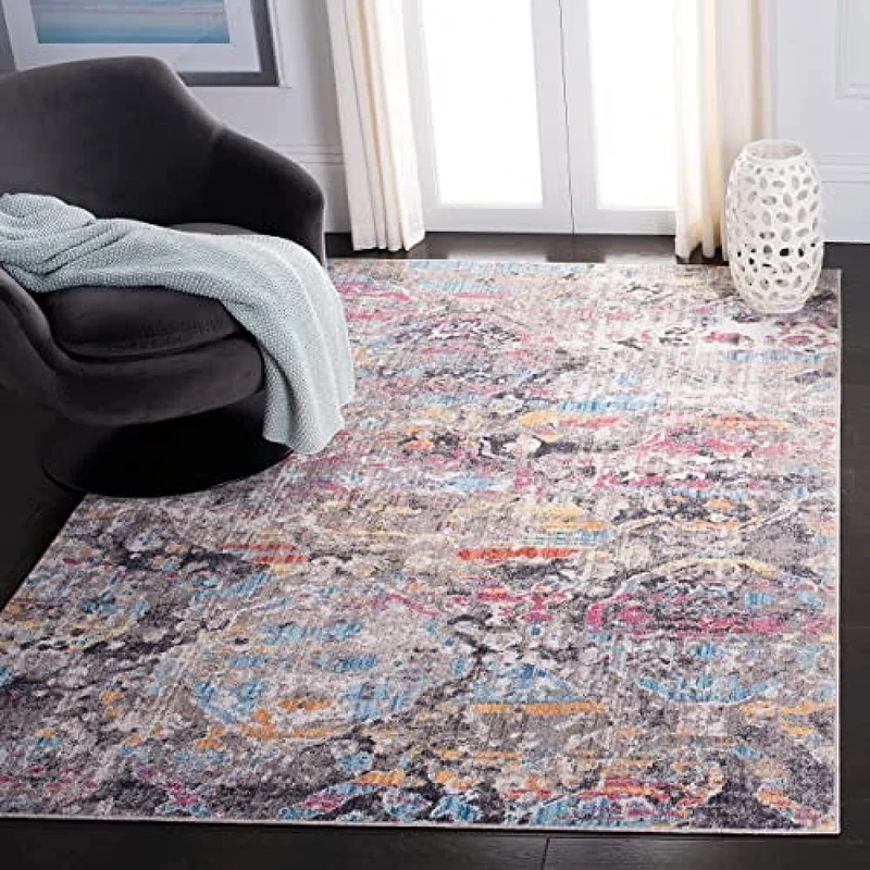Safavieh Trendy New Transitional Indoor Woven Rectangle Area Rug, Bristol Collection, BTL341, in Grey / Blue, 155 X 229 cm for Living Room, Bedroom or Any Indoor Space