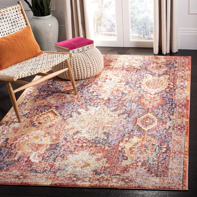 Safavieh Trendy New Transitional Indoor Woven Rectangle Area Rug, Bristol Collection, BTL340, in Rust / Lavender, 91 X 152 cm for Living Room, Bedroom or Any Indoor Space