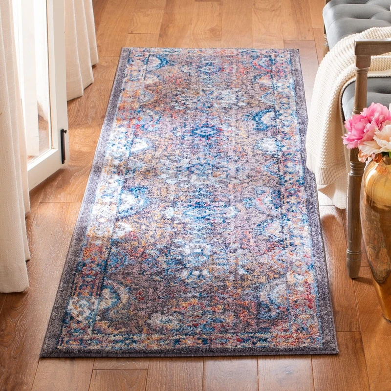 Safavieh Trendy New Transitional Indoor Woven Runner Area Rug, Bristol Collection, BTL340, in Dark Grey / Blue, 69 X 244 cm for Living Room, Bedroom or Any Indoor Space