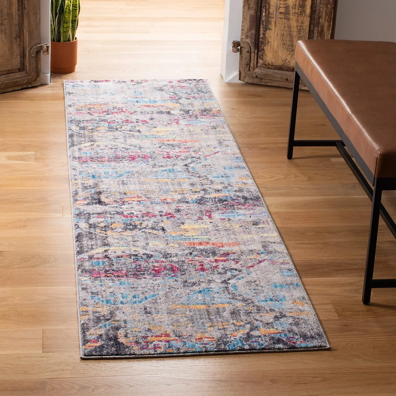 Safavieh Trendy New Transitional Indoor Woven Runner Area Rug, Bristol Collection, BTL341, in Grey / Blue, 69 X 244 cm for Living Room, Bedroom or Any Indoor Space - Image 1