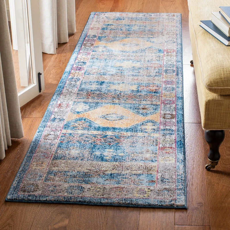SAFAVIEH Trendy New Transitional Rug for Living Room, Dining Room, Bedroom - Bristol Collection, Short Pile, in Blue and Grey, 69 X 244 cm
