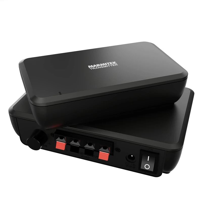 Wireless Audio Transmitter - Marmitek Surround Anywhere 221 – Low Latency Audio Sender – No Delay Wireless Surround Speakers – Built-in Amplifier & Volume Control – 30 m Range