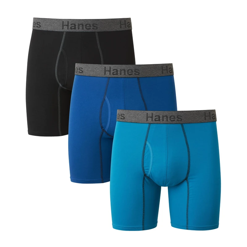 Hanes Men's Comfort Flex Fit, Ultra Soft Stretch, Long, 3-Pack Boxer Briefs, Blue-Regular Leg-3 Pack, XXL (Pack of 3)