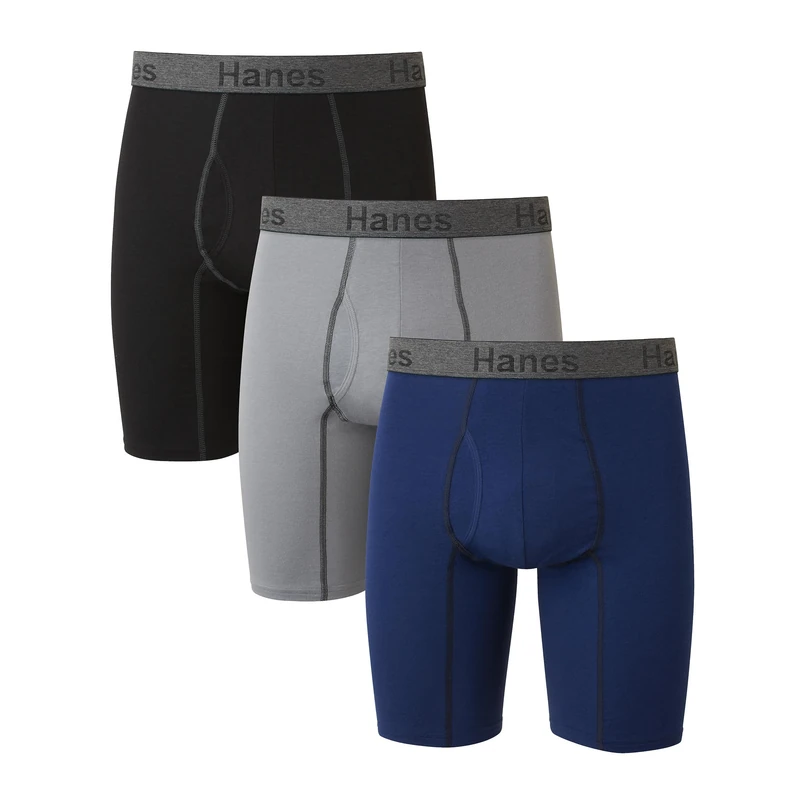 Hanes Men's Comfort Flex Fit Ultra Soft Long Leg 3-pack Boxer Briefs, Long Leg Assorted - 3 Pack, L UK