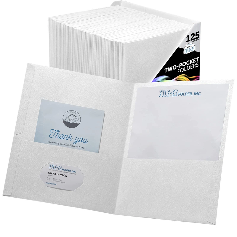 File-EZ Two-Pocket Folders, White, 125-Pack, Textured Paper, Letter Size (EZ-32410)