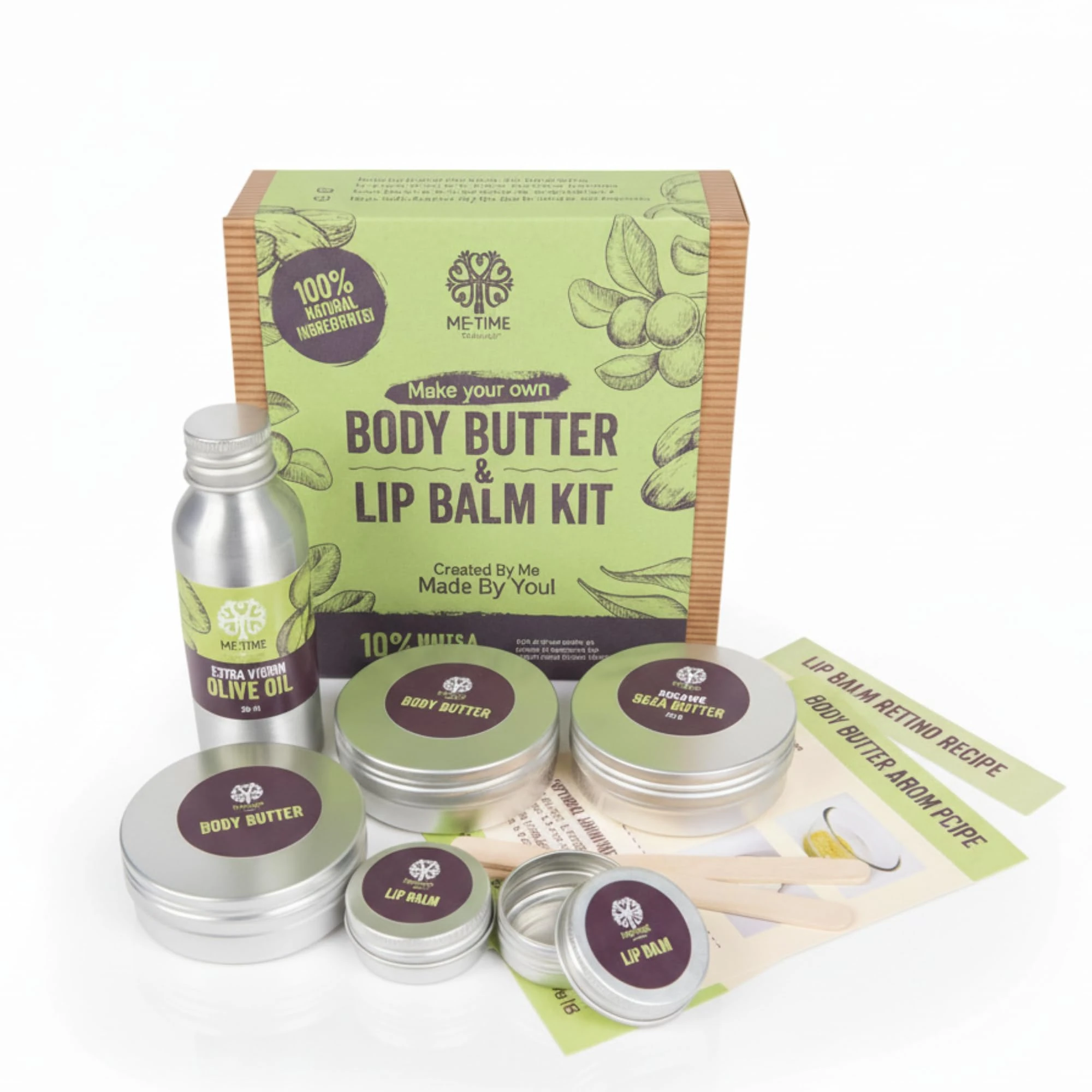 DIY Vegan Beauty Gift Kit – Make Your Own Lip Balm & Body Butter | Creative Gift for Girls & Teens | Natural Skincare Craft Set with Recipe Cards & Video Guide by Me Time Therapies