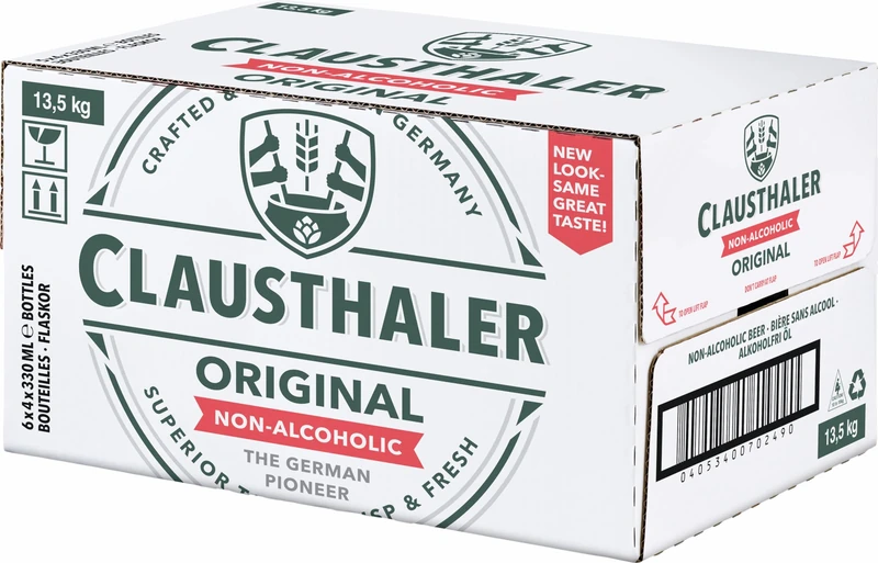 Clausthaler Original Alcohol Free Beer - Case 24 x 330ml, <0.5% Bottles | Lager | Vegan, Low Calorie | Ingredients: water, barley, malt & hops, Packaging May Vary