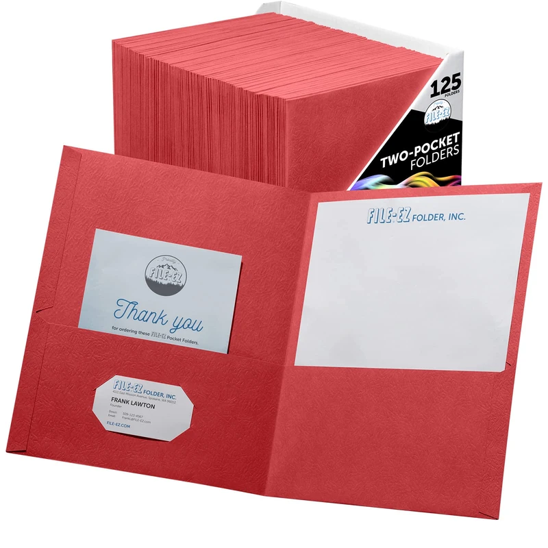 File-EZ Two-Pocket Folders, Red, 125-Pack, Textured Paper, Letter Size (EZ-32458)