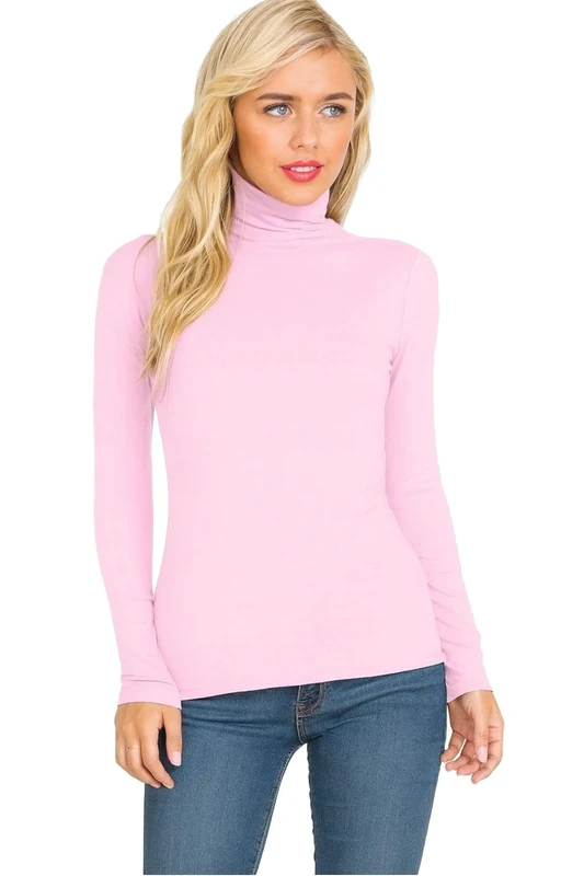 Candid Styles Womens Ladies Polo Roll Neck Long Sleeve Turtle Neck Plain Jumper Top 8 26, M/L 12-14, Baby Pink…