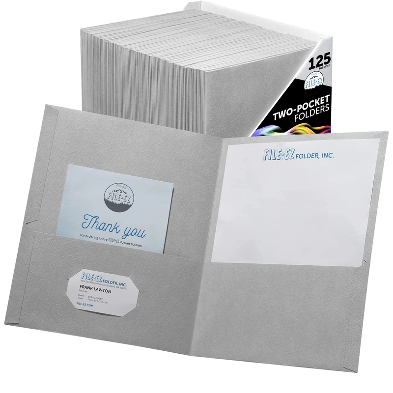 File-EZ Two-Pocket Folders, Gray, 125-Pack, Textured Paper, Letter Size (EZ-32430)