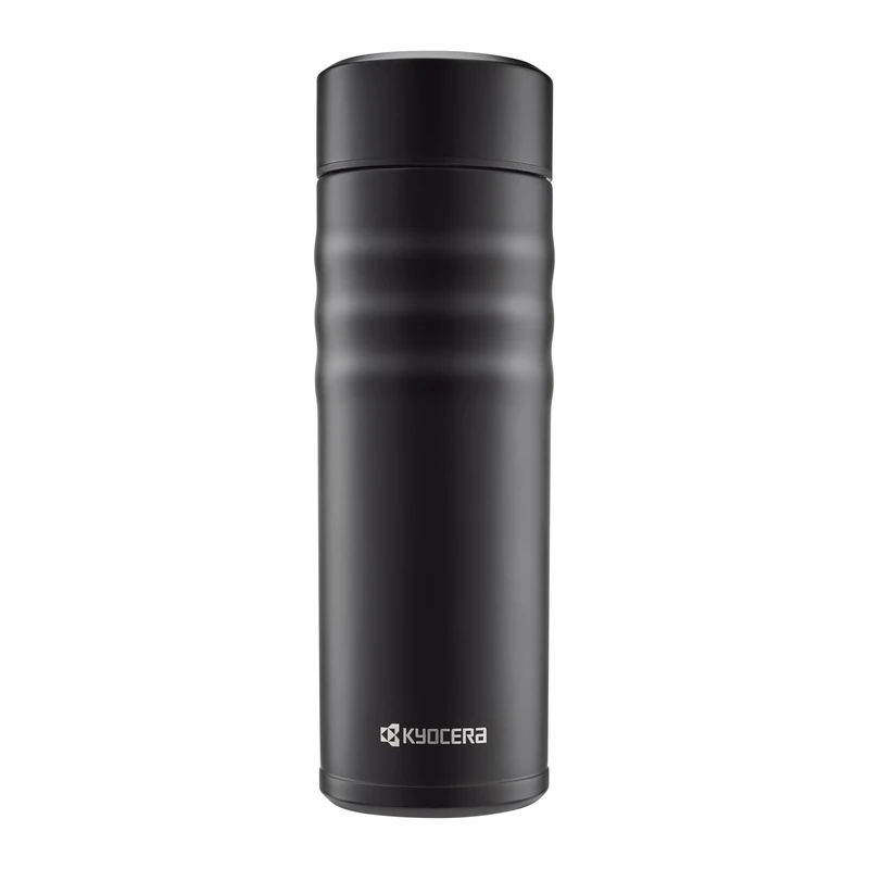 KYOCERA 125020 MB-17S-BK 500ml Screw-top Ceramic Coated Travel Mug-Jet Black, Stainless Steel