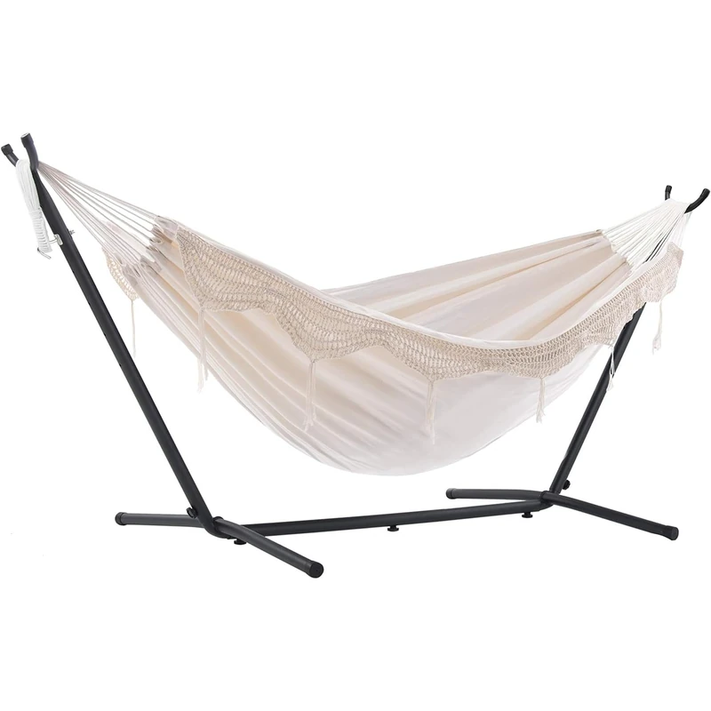 Vivere UHSDO8-00 Double Cotton Hammock with Steel Stand