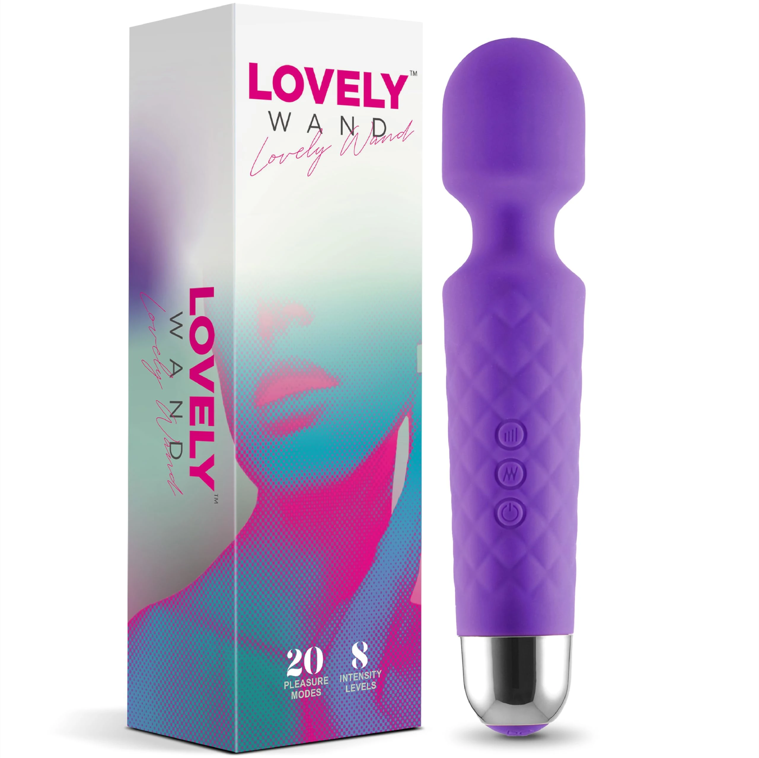 Vibrator by Lovely Wand - Powerful Personal Wand Massager for Women - Water-Resistant, Wireless, Handheld - 20 Vibration Modes & 8 Speeds - Adult Sex Toy, G Spot Stimulation, Dildo, Vibrator (Purple)
